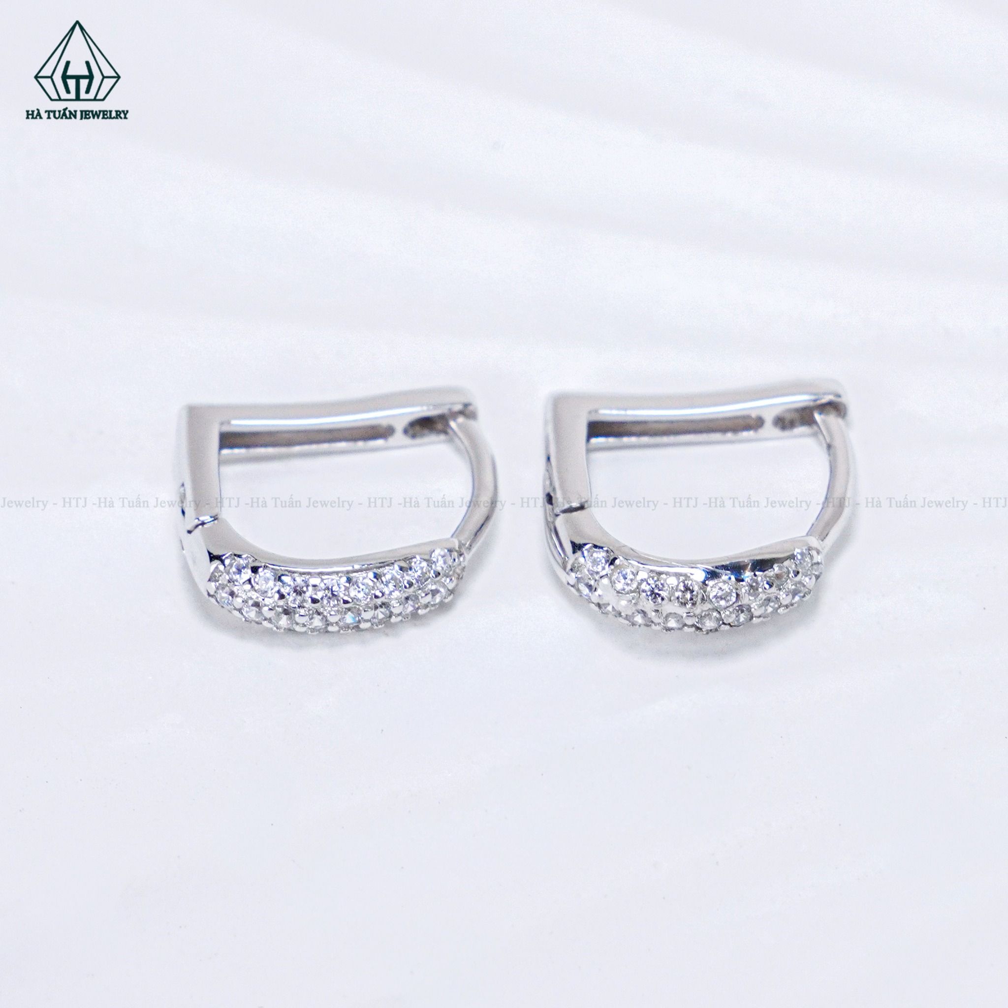  E120 Bông tai khoen đá chữ D 