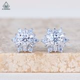  EX224 4mm Bông tai hoa 6 cánh phối baguette 