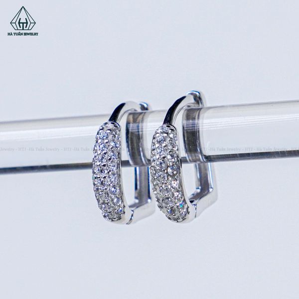  E120 Bông tai khoen đá chữ D 