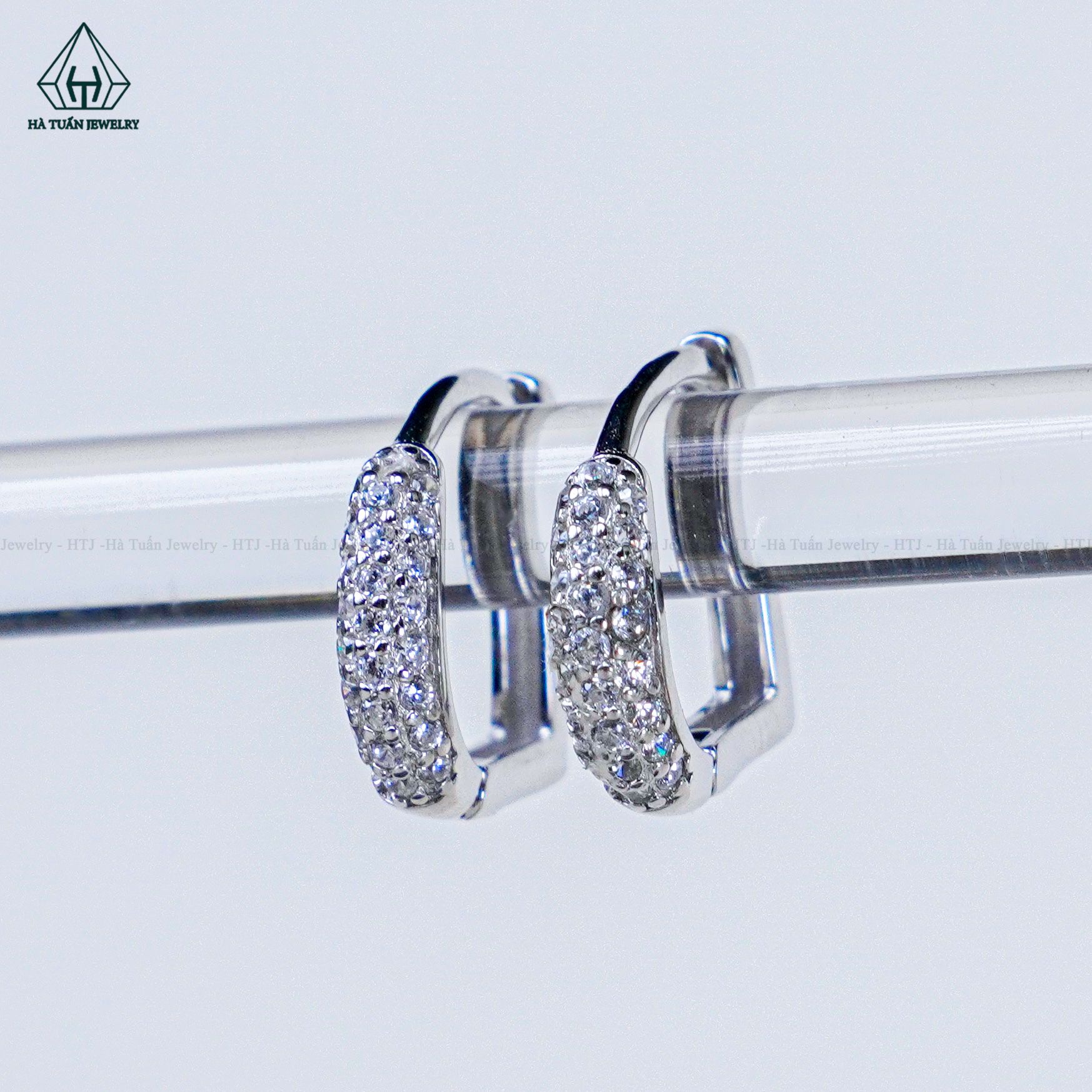  E120 Bông tai khoen đá chữ D 