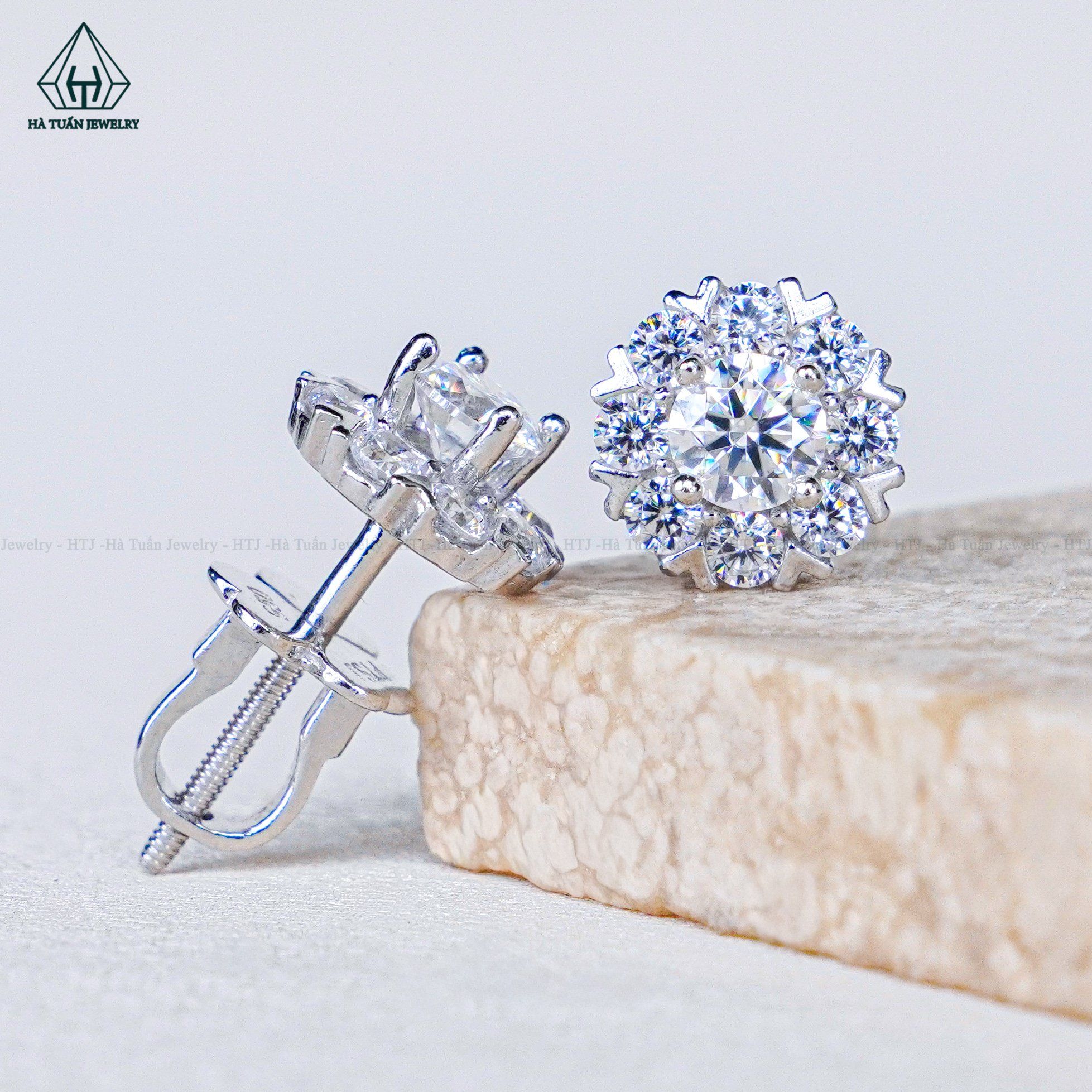  EX451 4mm Bông tai hoa đá chấu tim 