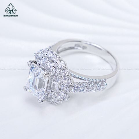 R998 Emerald 7*9mm Nhẫn nữ hoa tròn đá CZ