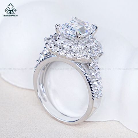 R998 Emerald 7*9mm Nhẫn nữ hoa tròn đá CZ