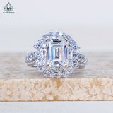  R998 Nhẫn nữ hoa tròn đá Emerald 7*9mm 