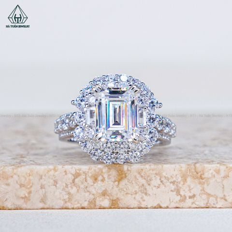 R998 Emerald 7*9mm Nhẫn nữ hoa tròn đá CZ