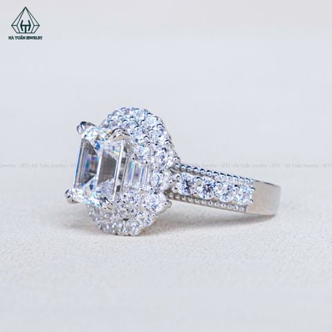 R998 Emerald 7*9mm Nhẫn nữ hoa tròn đá CZ