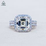  R999 Nhẫn nữ halo vuông đá Asscher 10*10mm 