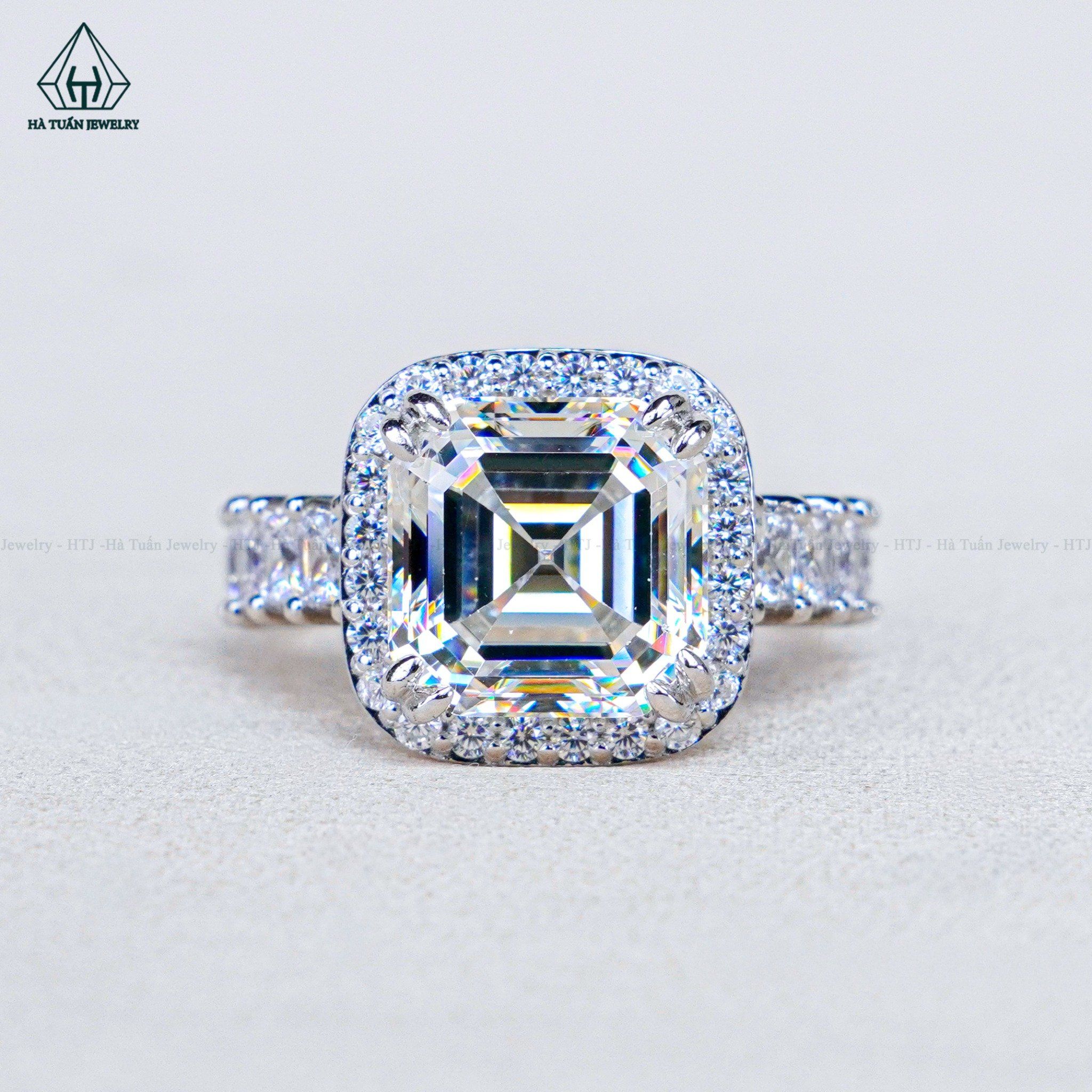  R999 Nhẫn nữ halo vuông đá Asscher 10*10mm 