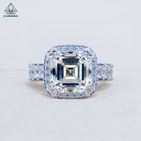  R999 Asscher 10*10mm Nhẫn nữ halo vuông đá CZ 