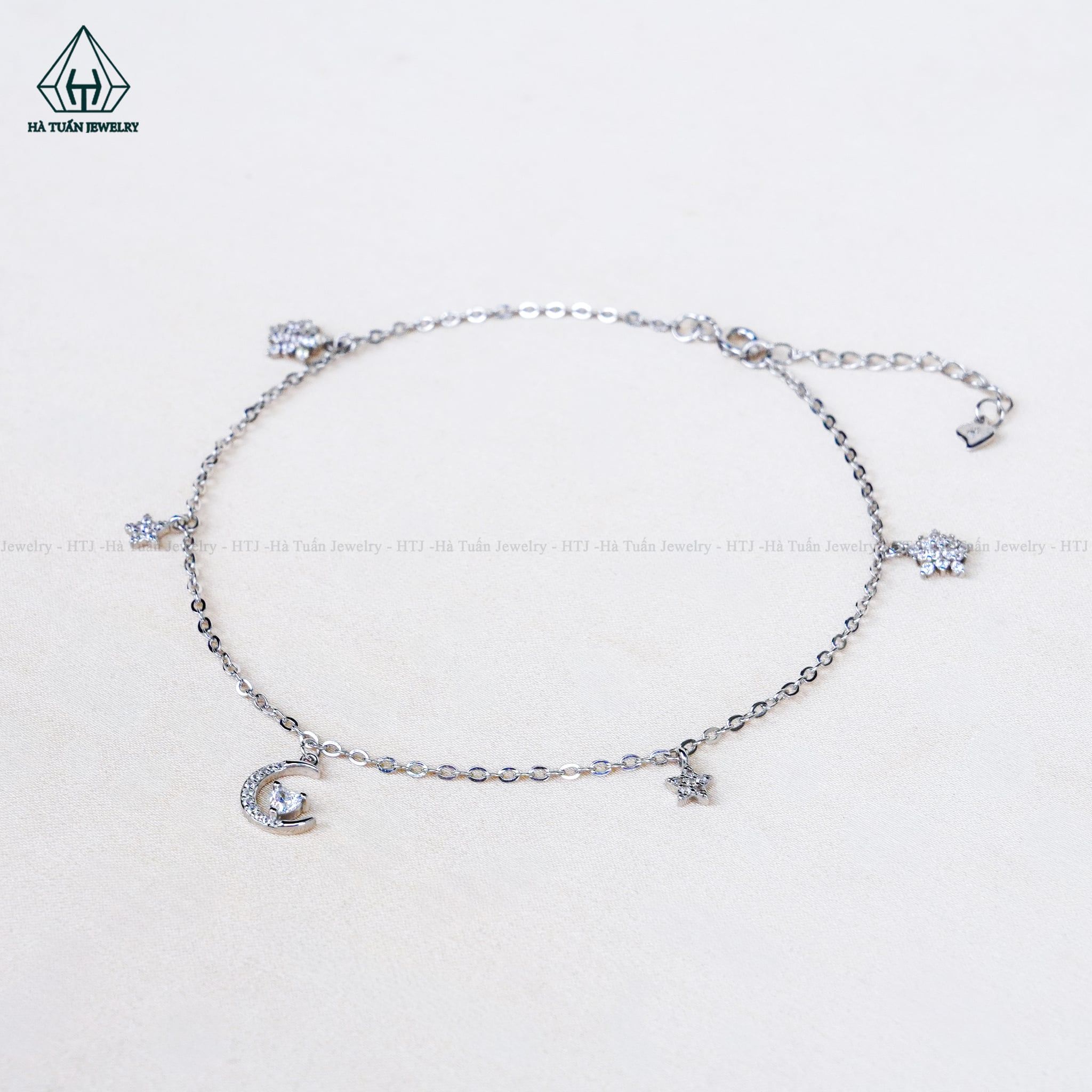  A485 Lắc chân mặt trăng phối charm hoa 