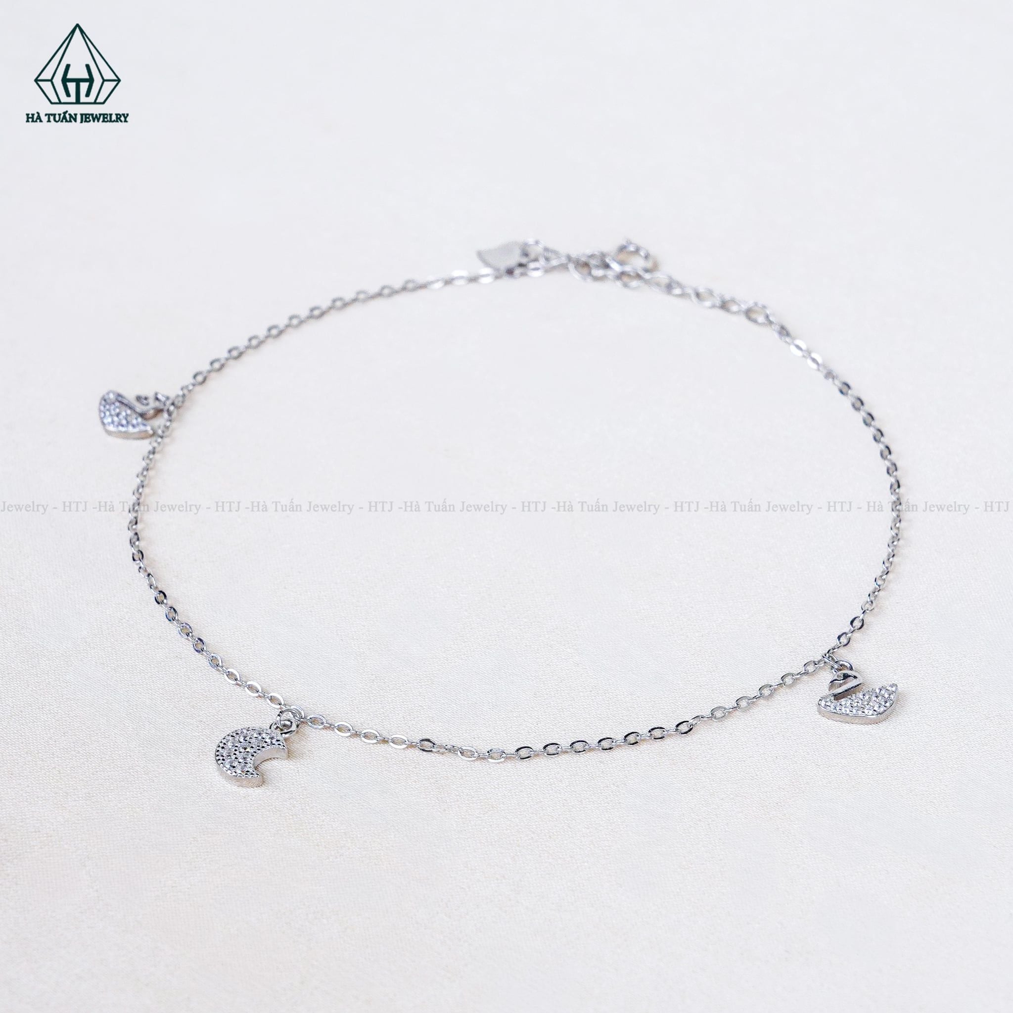 A488 Lắc chân mặt trăng phối charm thiên nga 