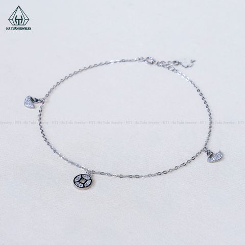A495 Lắc chân đồng tiền phối charm thiên nga