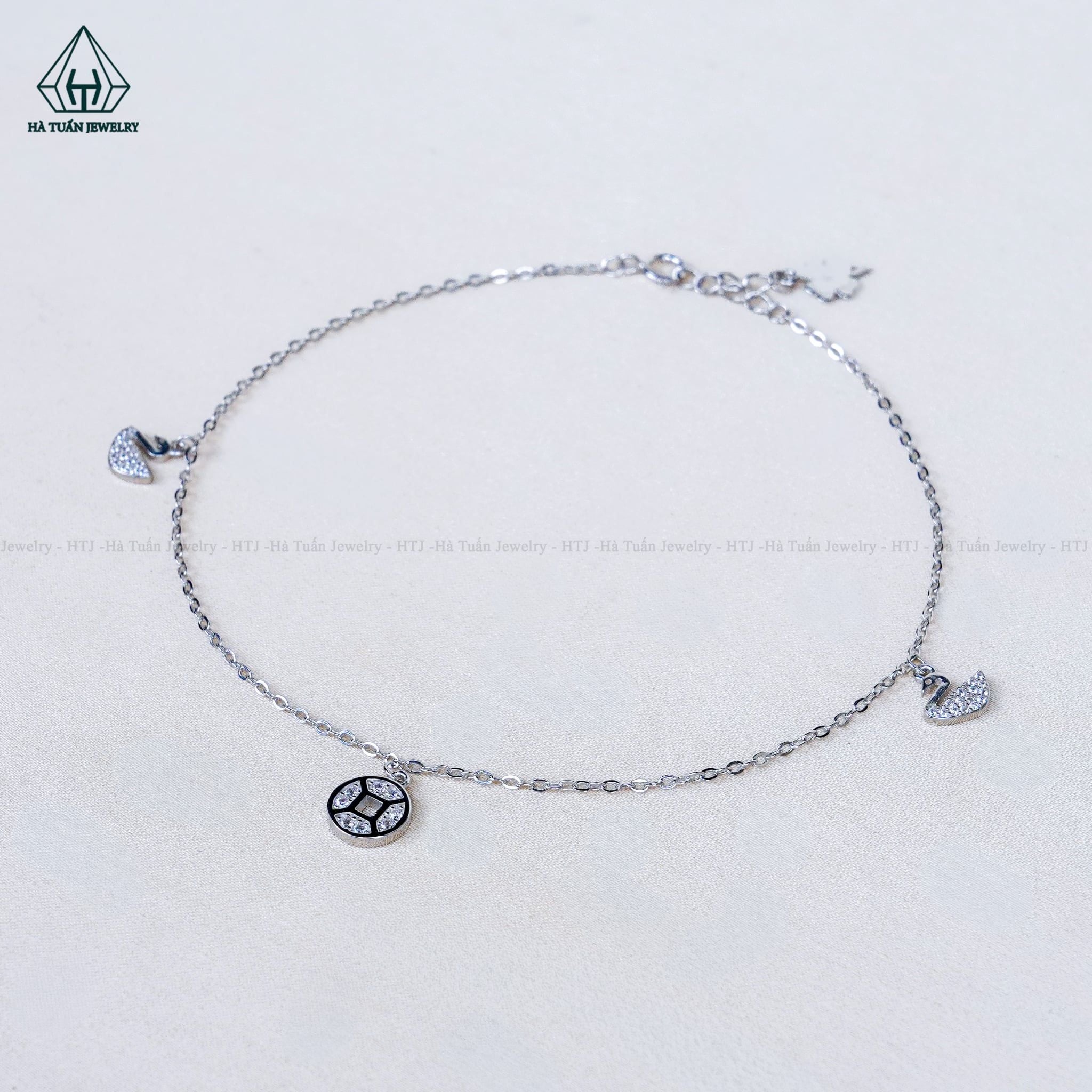  A495 Lắc chân đồng tiền phối charm thiên nga 
