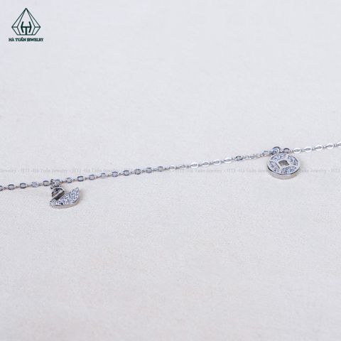 A495 Lắc chân đồng tiền phối charm thiên nga