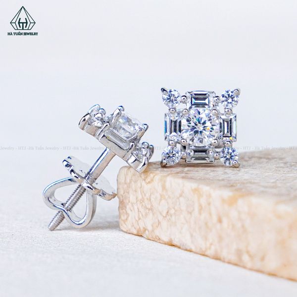  EX553 4mm Bông tai vuông đá 