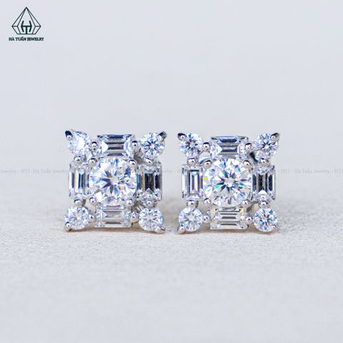 EX553 FULL MOIS 4mm Bông tai vuông đá