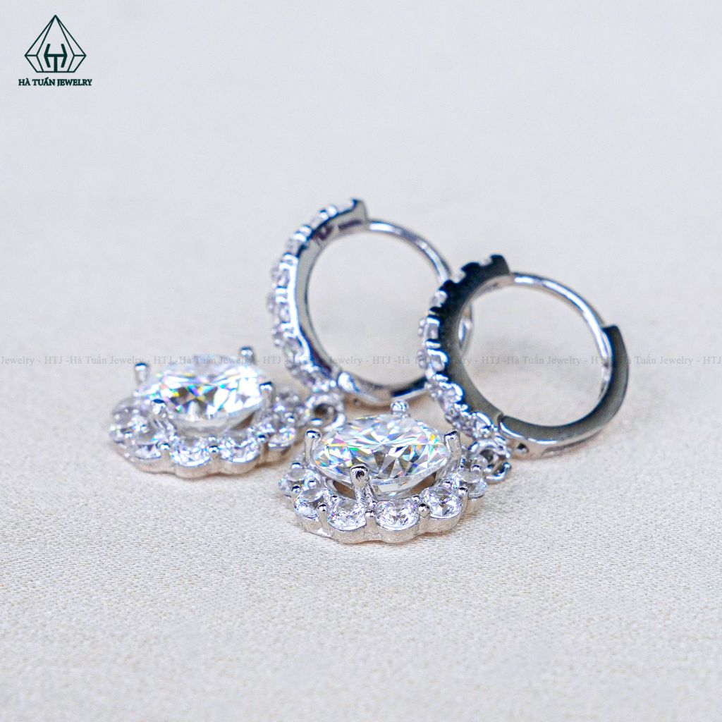 EX543 8mm Bông tai khoen tròn hoa đá