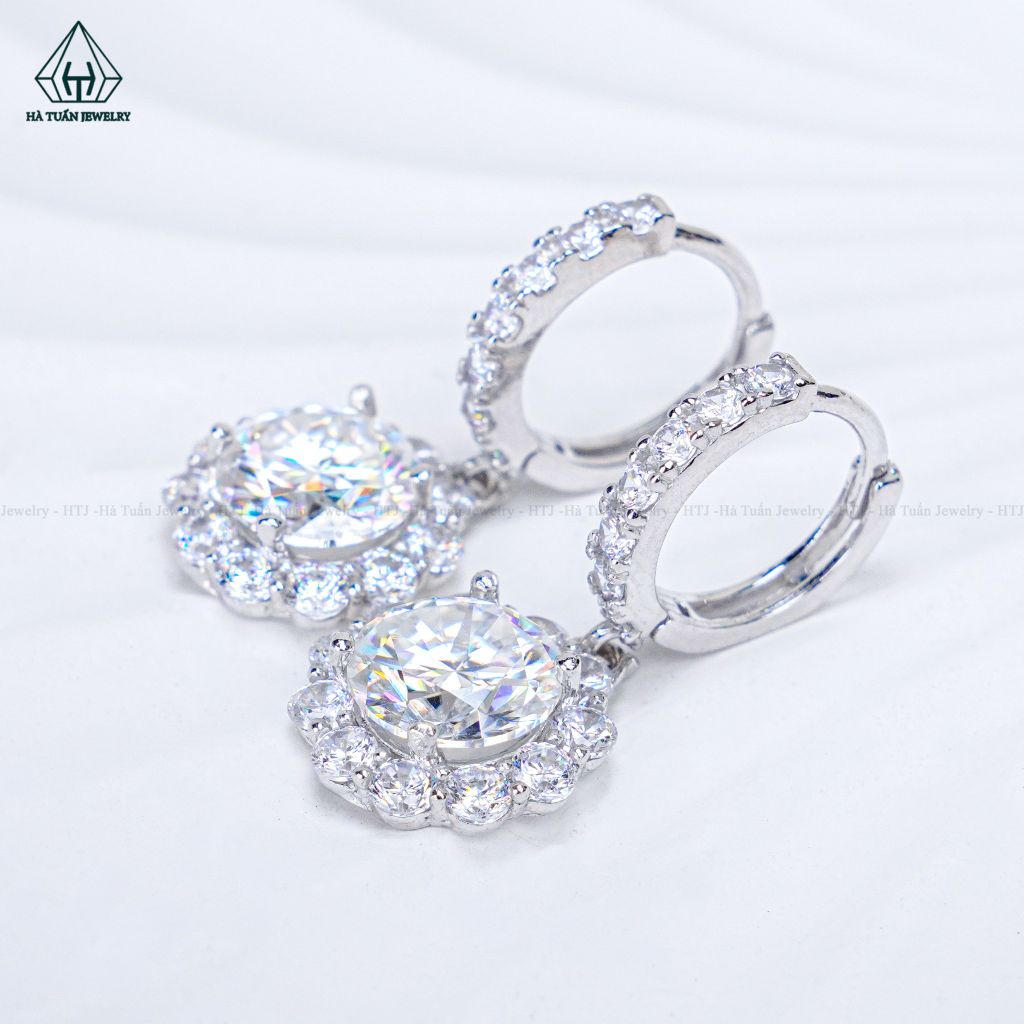EX543 8mm Bông tai khoen tròn hoa đá