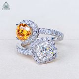  RG343 VT18K Lab Diamond - Chủ Mois Cushion 7*7mm + Chủ Mois Yellow 6.8mm 