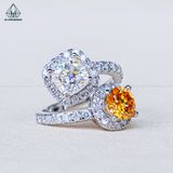  RG343 VT18K Lab Diamond - Chủ Mois Cushion 7*7mm + Chủ Mois Yellow 6.8mm 