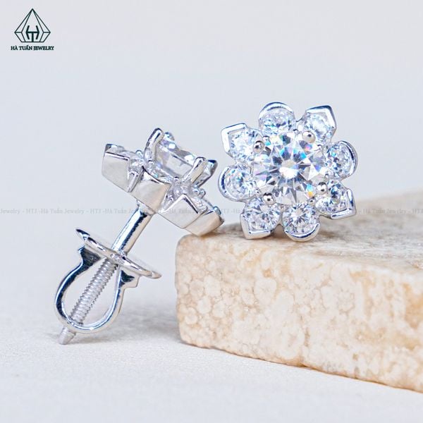  EX449 FULL MOIS 4.5mm Bông tai vuông viền bạc 