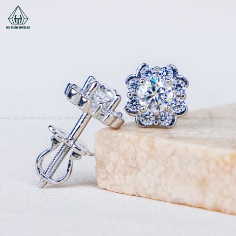 EX669 4mm Bông tai vuông viền bạc