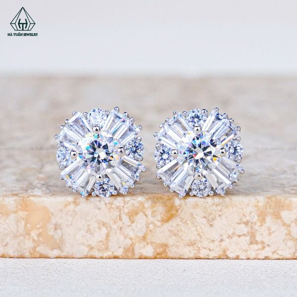  EX569 5mm Bông tai tròn phối baguette 