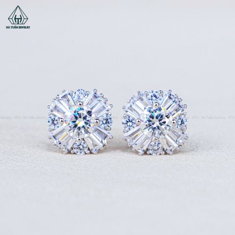 EX569 5mm Bông tai tròn phối baguette
