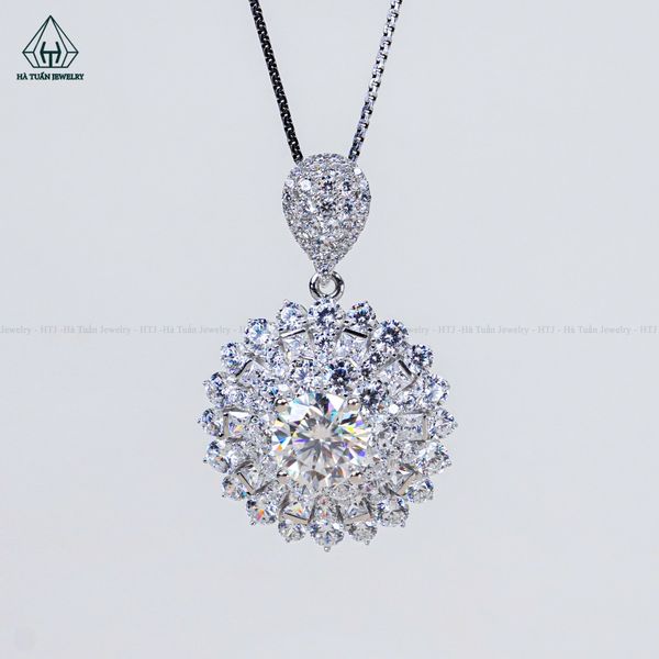  PX335 8.1mm Mặt dây chuyền tròn hoa đá nhọn 