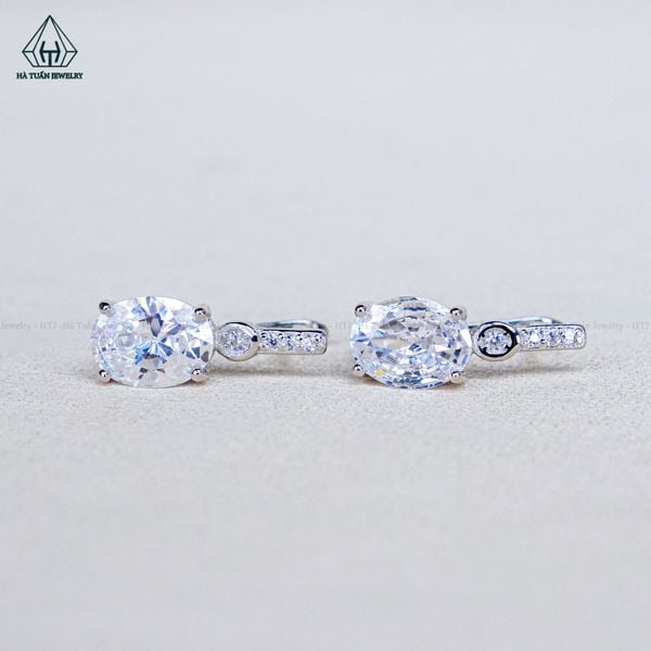  E137 Bông tai khoen đá Oval 