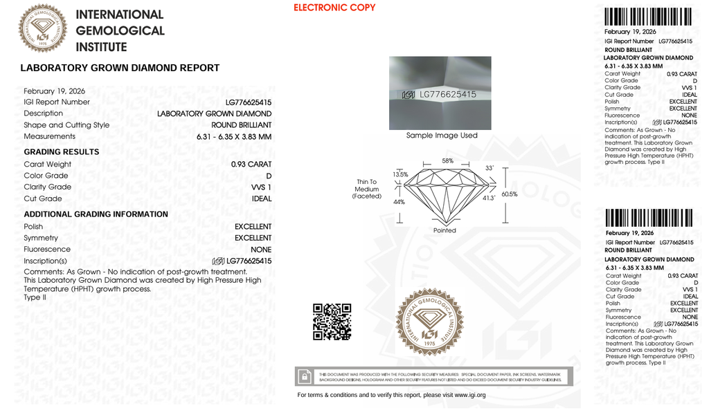 LDI63 Kim cương nuôi cấy 6.3mm-IGI LG776625415
