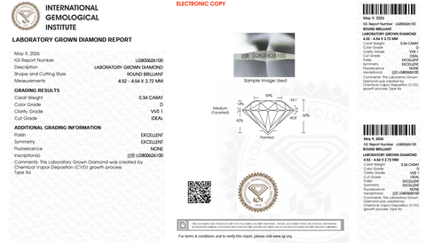 LDI45 Kim Cương Nuôi Cấy 4.5mm D/VVS1 - IGI LG800626100