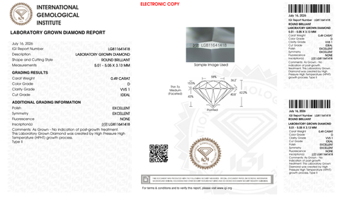 LDI50 Kim Cương Nuôi Cấy 5mm D/VVS1 - IGI LG811641418