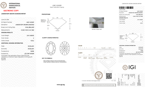LDO Kim cương nuôi cấy Oval 9x12.5mm E/VVS2 - IGI LG811676339