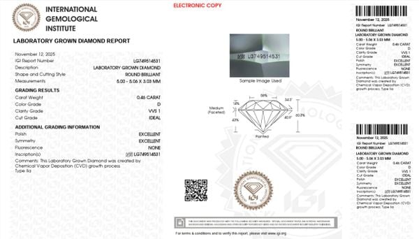  LDI50 Kim cương nuôi cấy 5mm-IGI LG749514531 