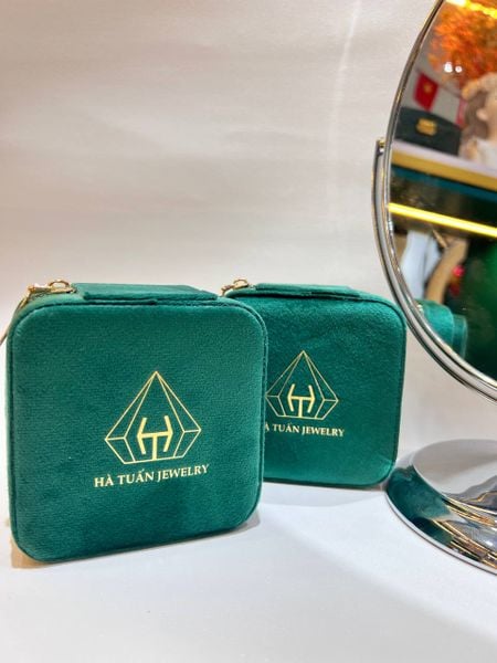  PK035 hộp đựng trang sức nhung màu xanh logo HTJ 