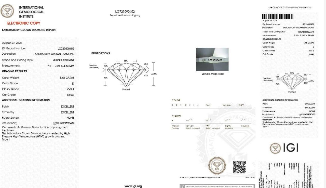  LDI72 Kim cương nuôi cấy 7.2mm-IGI LG729590452 
