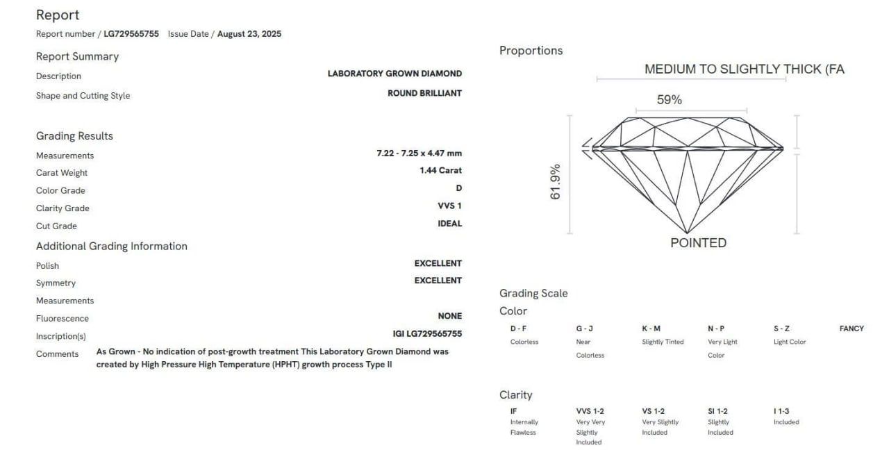  LDI72 Kim cương nuôi cấy 7.2mm-IGI LG729565755 