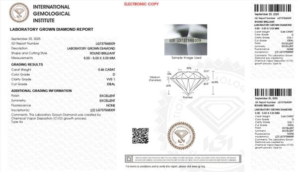  LDI50 Kim cương nuôi cấy 5mm-IGI LG737568309 