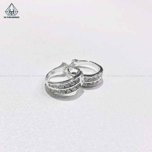  EB004 Bông tai khoen 2 hàng đá 