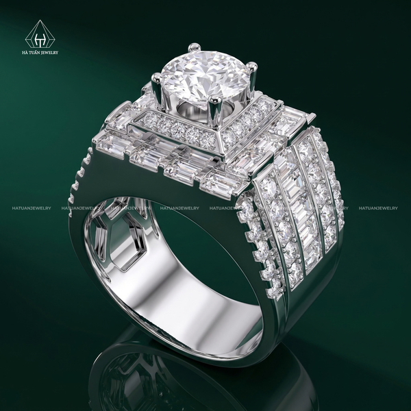 RMX201 7.5mm Nhẫn nam 5 hàng tấm +baguette