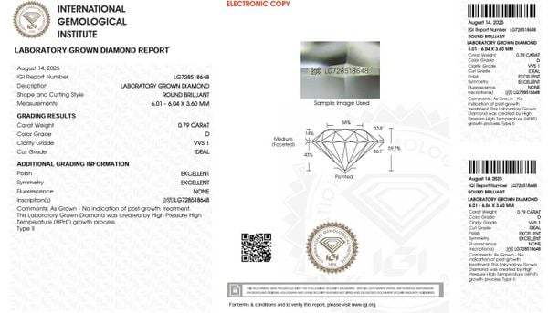  LDI60 Kim cương nuôi cấy 6mm-IGI LG728518648 