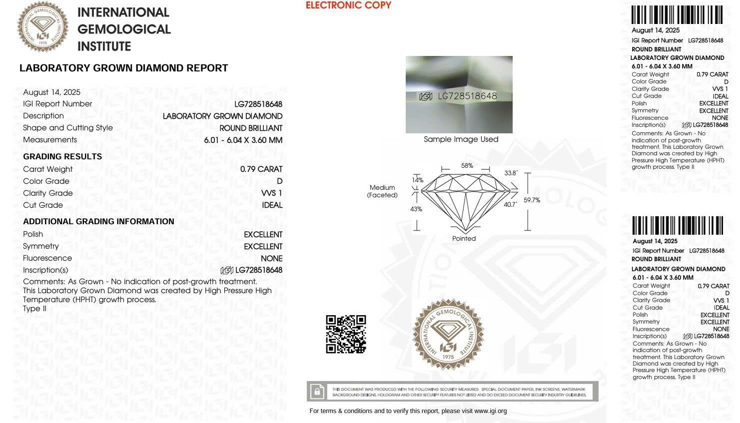  LDI60 Kim cương nuôi cấy 6mm-IGI LG728518648 