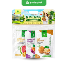COMBO 4 TÚI TRÁI CÂY SẤY - 4 VỊ NHIỆT ĐỚI 45G NONGLAMFOOD (DỪA SẤY GIÒN, VỎ BƯỞI CHANH DÂY, CHANH DÂY, MÍT SẤY DẺO) | NONGLAMFOOD TROPICAL DRIED FRUIT COMBO 8 BAGS × 45G (COCONUT, PASSION FRUIT POMELO PEEL, PASSION FRUIT, JACKFRUIT)
