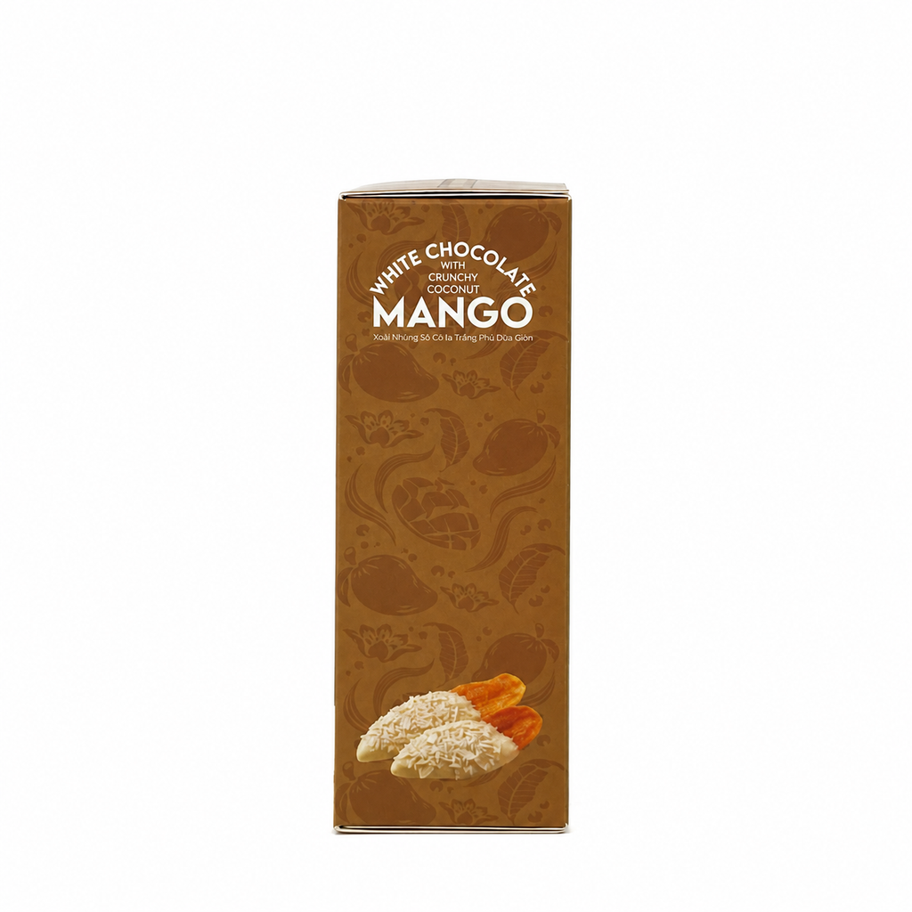 XOÀI NHÚNG SÔ CÔ LA TRẮNG PHỦ DỪA GIÒN HỘP 120G | WHITE CHOCOLATE DIPPED MANGO WITH CRUNCHY COCONUT | TROPICAL FRUIT