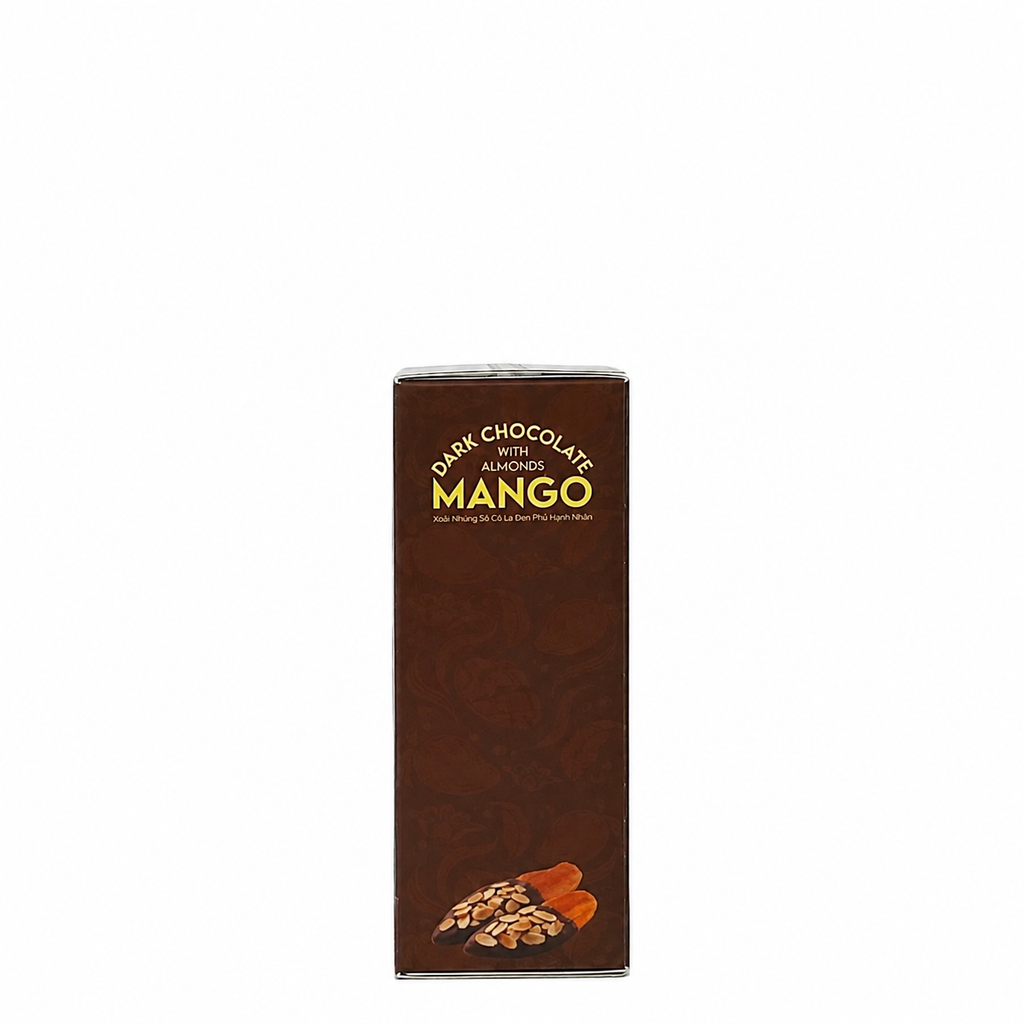 XOÀI NHÚNG SÔ CÔ LA ĐEN PHỦ HẠNH NHÂN HỘP 120G | DARK CHOCOLATE DIPPED MANGO WITH ALMONDS | TROPICAL FRUIT