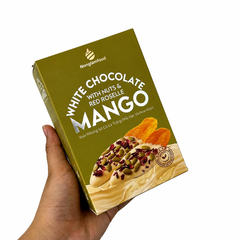 XOÀI NHÚNG SÔ CÔ LA TRẮNG PHỦ HẠT VÀ HOA ATISO HỘP 120G | WHITE CHOCOLATE DIPPED MANGO WITH NUTS & RED ROSELLE | TROPICAL FRUIT