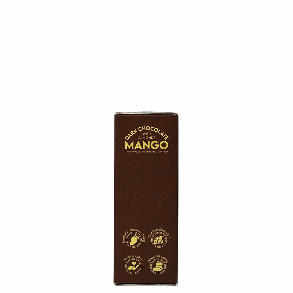 XOÀI NHÚNG SÔ CÔ LA ĐEN PHỦ HẠNH NHÂN HỘP 120G | DARK CHOCOLATE DIPPED MANGO WITH ALMONDS | TROPICAL FRUIT