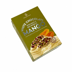 XOÀI NHÚNG SÔ CÔ LA TRẮNG PHỦ HẠT VÀ HOA ATISO HỘP 120G | WHITE CHOCOLATE DIPPED MANGO WITH NUTS & RED ROSELLE | TROPICAL FRUIT