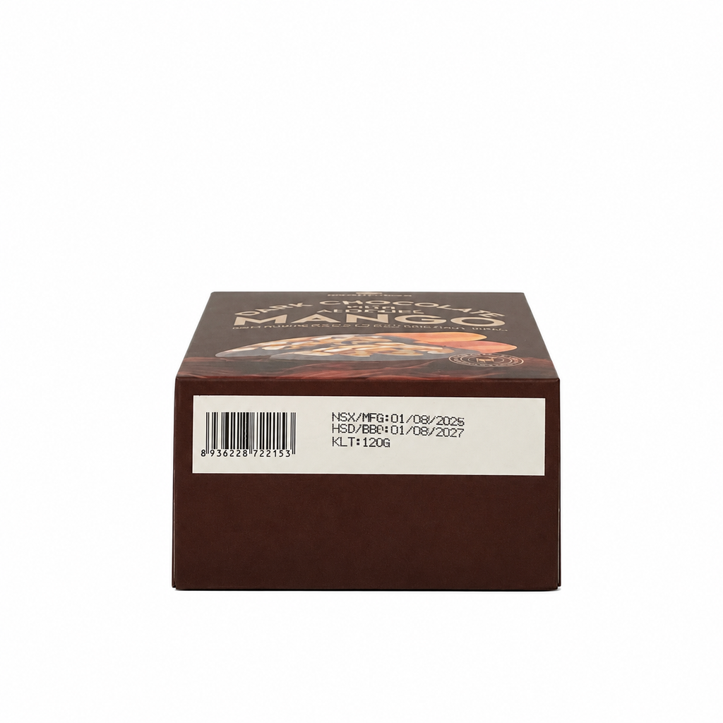 XOÀI NHÚNG SÔ CÔ LA ĐEN PHỦ HẠNH NHÂN HỘP 120G | DARK CHOCOLATE DIPPED MANGO WITH ALMONDS | TROPICAL FRUIT